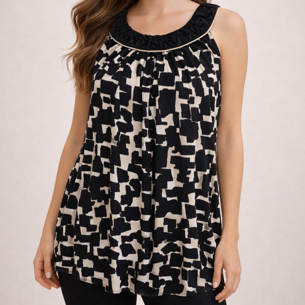 White House Black Market Abstract Print Sleeveless Blouse | Size Small